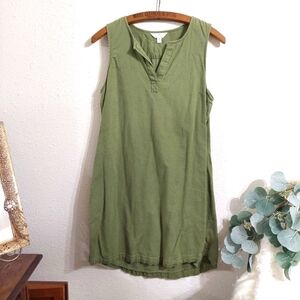 Time&Tru Olive Green Dress Cotton/Linen Blend Dress